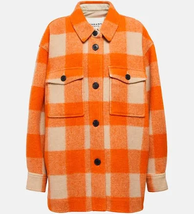 Marant Etoile, Harveli checked jacket, Women, Orange, US 4, Jackets, Wool