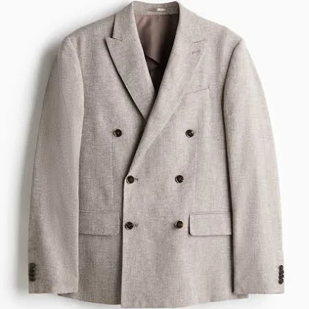 H&M Men's Relaxed-Fit Double-Breasted Linen-Blend Jacket