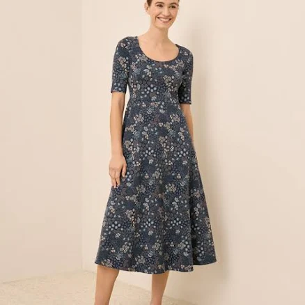 Pact Women's Organic Cotton Fit & Flare Scoop Midi Dress