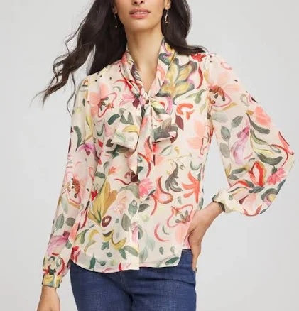 Chico's Women's Floral Jacquard Tie-Front Blouse