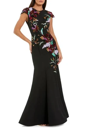 Mac Duggal Women's Floral Sequin Embellished Crepe Mermaid Gown with Cap