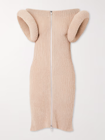 Off-the-shoulder Ruched Printed Stretch-Mesh Mini Dress