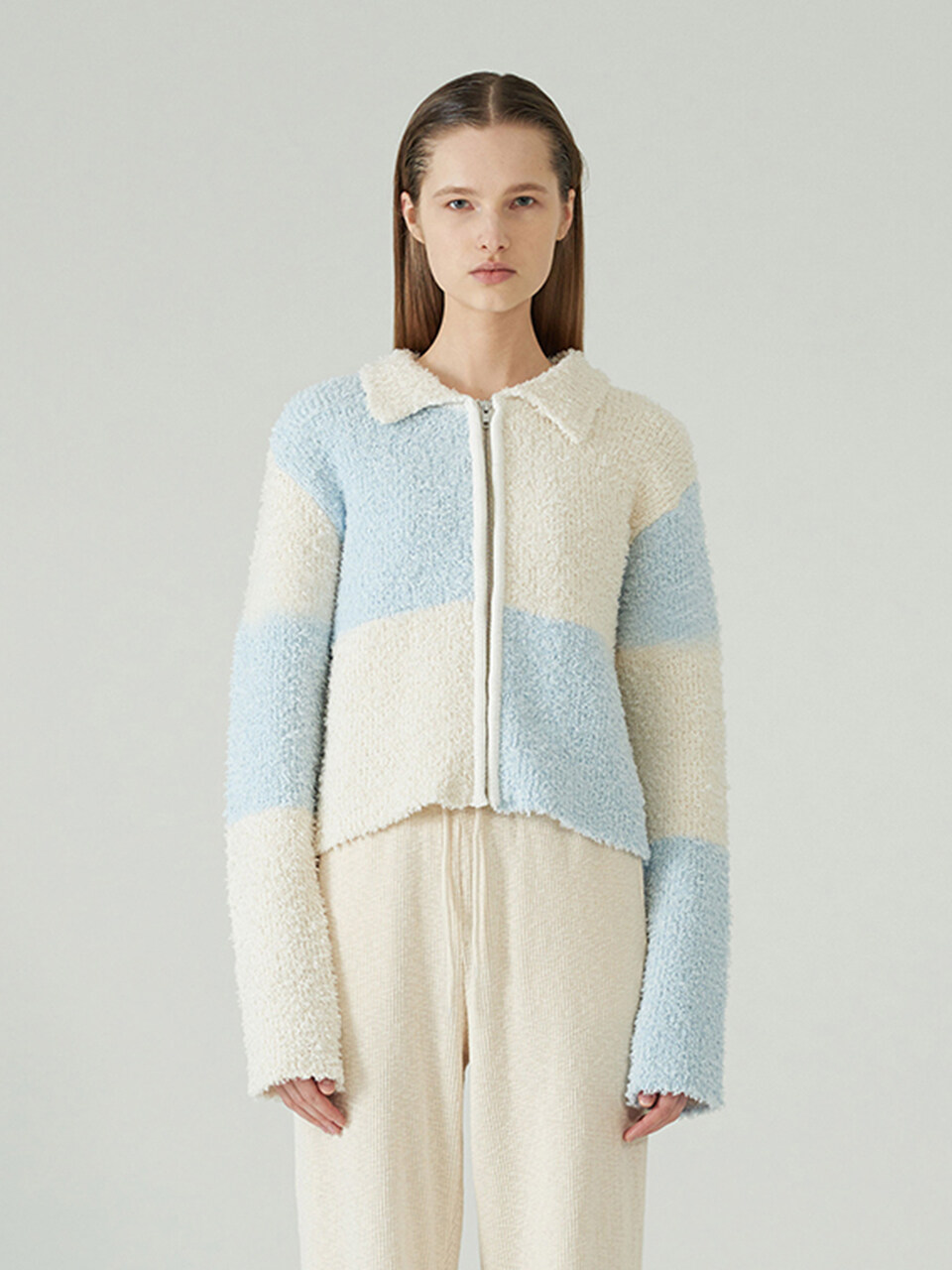 Color Block Zip-up Knit