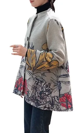 Reversible Asymmetric Floral Fields Travel Coat