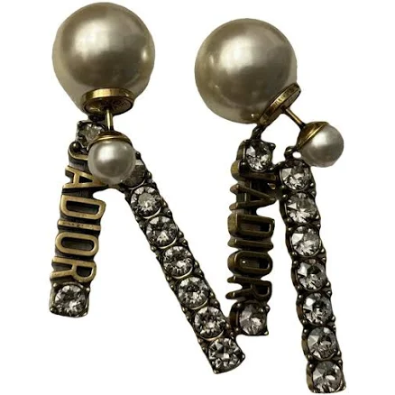 Dior J'Adior Rhinestone Pearl Drop Earrings Gold-tone