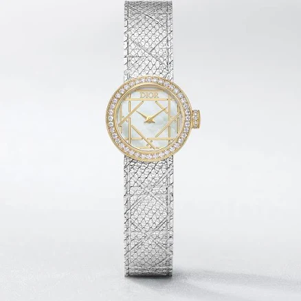 Dior La Mini D My Dior Ø 19 Mm, Steel, Yellow Gold, White Mother-Of-Pearl And Diamonds Women