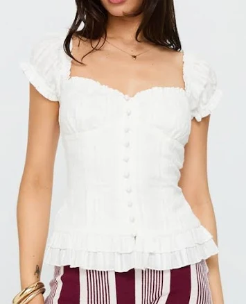 Princess Polly Women's Suiter Frill Detail Puff Sleeve Top