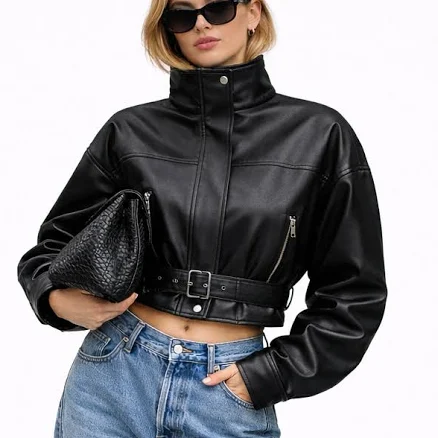 Forever 21 Women's Faux Leather Belted Cropped Jacket