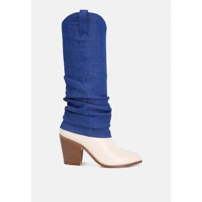 London Rag Women's Fab Cowboy Boots with Denim Sleeves