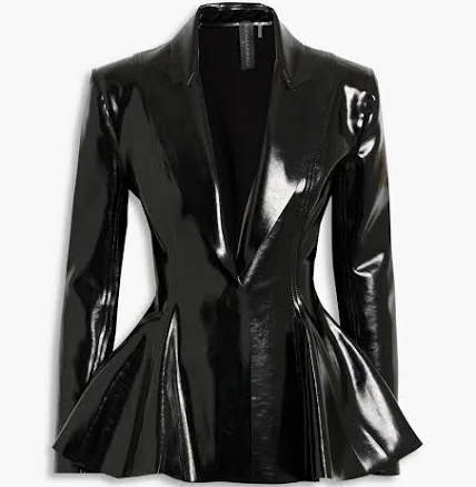 Norma Kamali Belted glossed peplum blazer - Women - Black Evening - FR 34