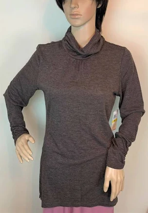 Debbie Morgan Knit Turtleneck Rushed Long Sleeve Top , Brown Heather,