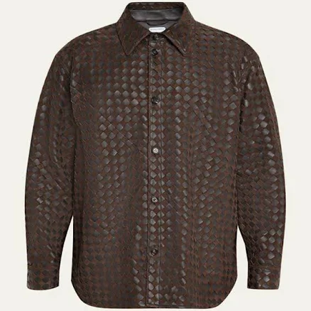 Bottega Veneta Men's Relaxed-Fit Intrecciato Leather Overshirt