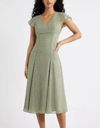 Open Edit Short Sleeve Godet Pleat Dress