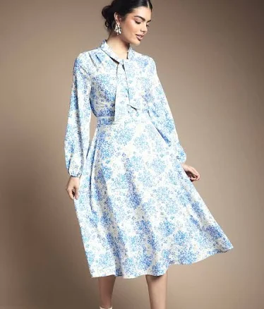 Wallis Women's Floral Button Tie Neck Midi Dress