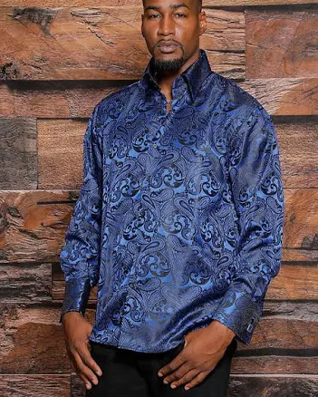 MANZINI MZT-100 Paisley Satin Shirt with Links