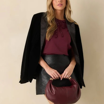 Red Dress Women's Velvet Contrast Collar Blazer