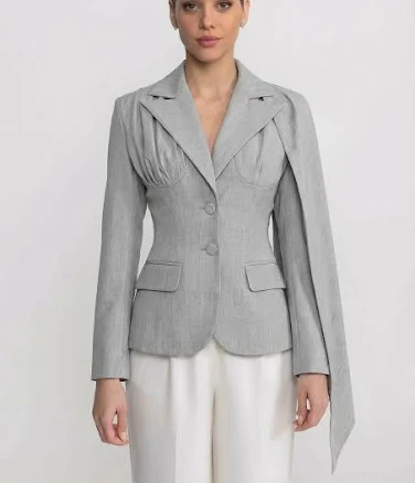 Tailored Long Sleeve Blazer with Draped Cape Panel