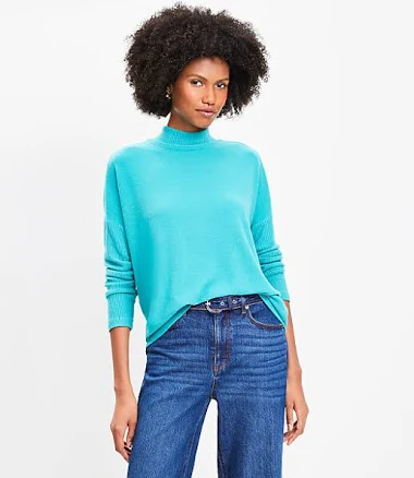Women's Loft Ribtrim Jersey Mock Neck Top