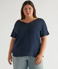 Washable Stretch Silk Reversible V-Neck Blouse
