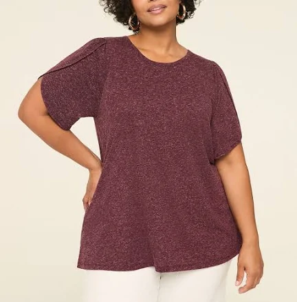 Lane Bryant Women's Plus Size Knit Linen Tulip-Sleeve Top