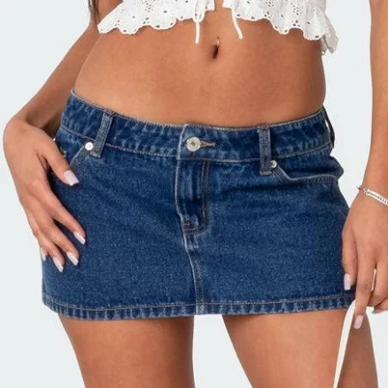 Edikted Women's Spencer Low Rise Denim Micro Skirt