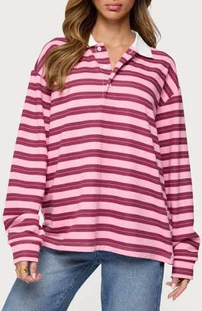 Edikted Women's Maureen Striped Cotton Polo Sweatshirt