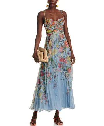 Aqua Women's Pleated Floral Dress - Exclusive - Blue - Size XXS - Blue Multi