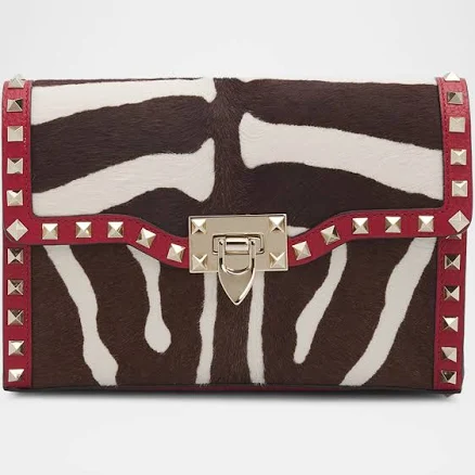Valentino Garavani Small Rockstud Zebra-Print Calf Hair Clutch Bag, Aqy Bianco, Women's, Clutches & Small Handbags Clutches Pouches & Wristlets