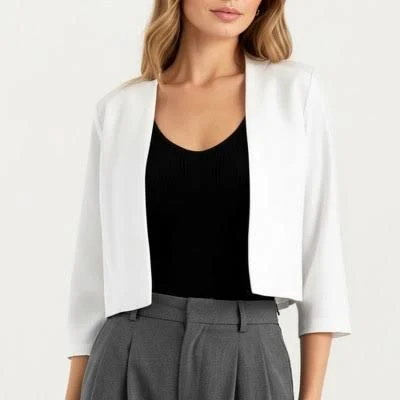 Anna-Kaci Women's Open Front Cropped Blazer with 3/4 Sleeves