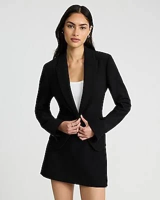 Express Women's Studio Stretch Twill Cropped Fitted Cutaway Business Blazer