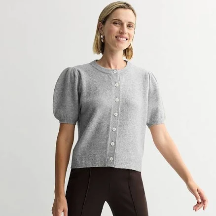 Women's Nine West Short Sleeve Cardigan, Size: XL, Dark Metal Heather