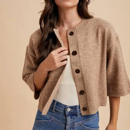 Lightweight Relaxed Fit Half Sleeve Button Down Knit Cardigan