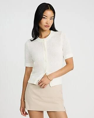 Express Women's Textured Short Sleeve Button Front Cardigan