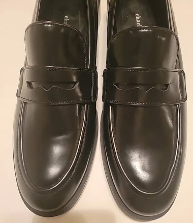 Charles David Delusion Black Leather Platform Loafers, Women’s 9.5,