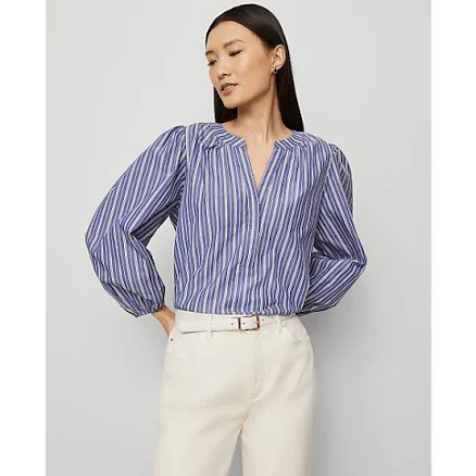 Ann Taylor Women's Striped Puff Sleeve Blouse