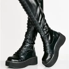 Demonia Hellraiser lace-up knee high boot