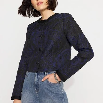 White House Black Market Women's Jacquard Collarless Jacket