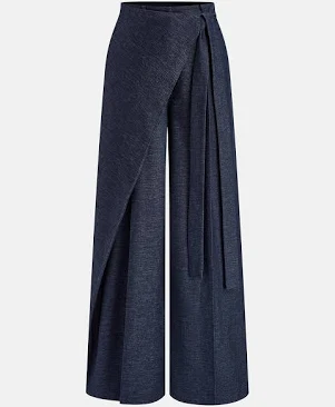 Asymmetric Wrap Wide-Leg Pants