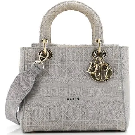 Dior Lady D-lite Cannage Embroidered Canvas Satchel