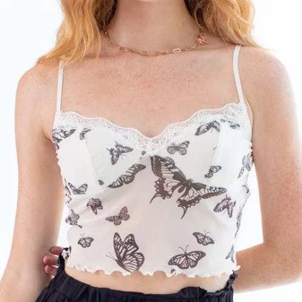 Ragstock Women's Butterfly Lace Trimmed Mesh Cami