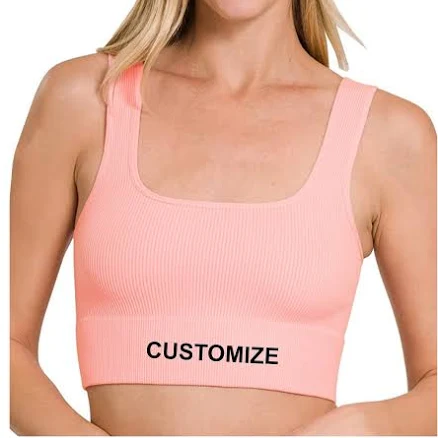 Custom Text Ribbed Square Neck Crop Top