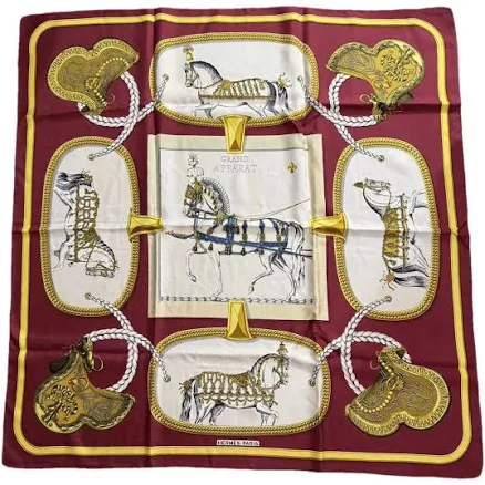Hermès Silk Bordeaux Grand Apparat Scarf 90x89 cm