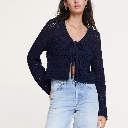 Banana Republic Women's Coastal Cotton Crochet Tie-Front Cardigan