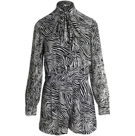 Michael Kors Animal Print Pussy-bow Playsuit