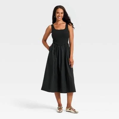 Women's A New Day Pullover Knit to Woven Midi Dress
