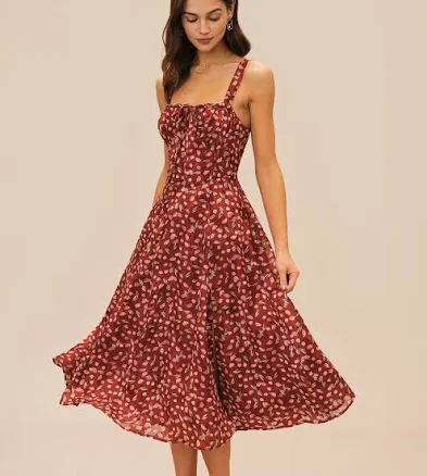Rihoas Flowy A-Line Floral Slip Midi Dress