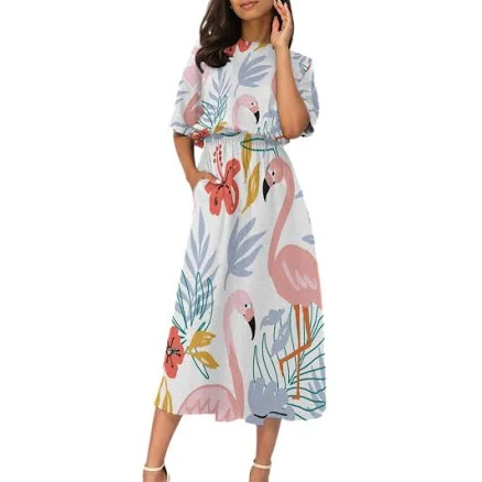 Tropical Flamingo Dress with Pockets