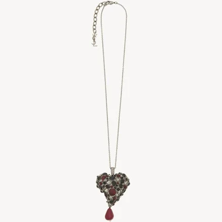 Saint Laurent Crystal Heart Pendant Necklace