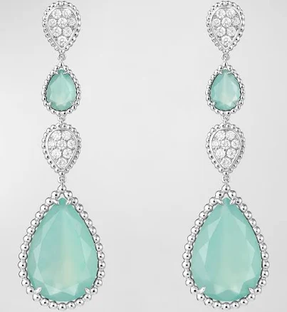 Boucheron 18k White Gold Serpent Bohème Diamond And Aquaprase Drop Earrings