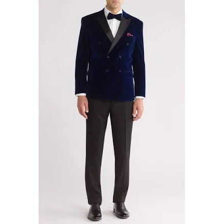 Gino Vitale Men's 2 Piece Double Breasted Velvet Birdseye Lapel Slim Fit Tuxedo